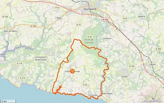 Carte en couleurs représentant les limites d'une commune.