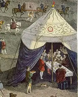 Détail d'une gravure de James Basire en 1774, représentant une des tentes du Camp du drap d'or
