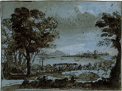 « LV 137 », Scène côtière avec une bataille sur un pont, dont deux tableaux sont connus, dont l'un au Pushkin Museum.