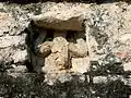 Bas-relief en stuc du temple de la pyramide Nohoch Mul de Cobá.