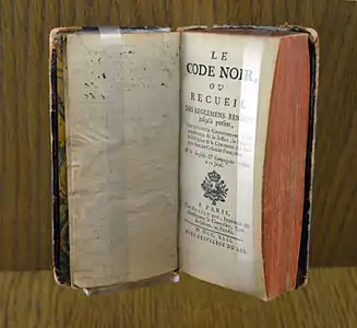 Exemplaire du Code noir, 1742.