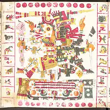 Page 56 du Codex Borgia, il montre le Dieu Mictlantecuhtli et Quetzalcoatl.