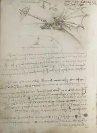 Page du Codex, montrant une représentation d'une machine volante