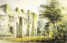 Les ruines du château de Colcombe (aquarelle de 1795).