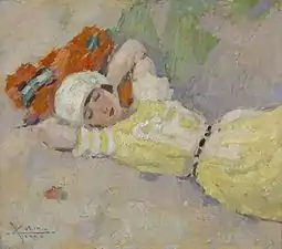 Colette couchée dans les dunes, ca 1910