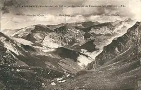 Carte postale ancienne avec le mont Chauffé et les chalets de Tavaneuse depuis Abondance.