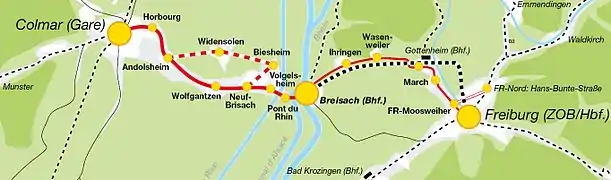 Schéma des villes traversée par la ligne de bus 1076.