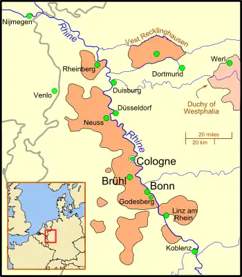 Carte montrant le fleuve Rhin et les villes qu'il traverse.