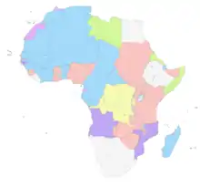 carte de l'Afrique figurant en différentes couleurs les possessions coloniales de l'époque