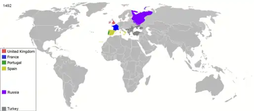 Empires coloniaux occidentaux en 1492.