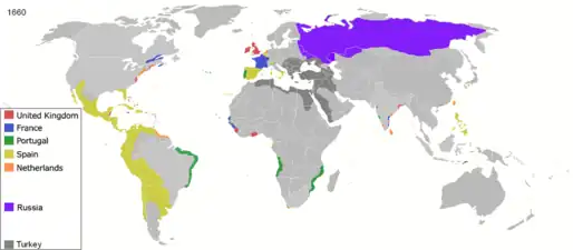Empires coloniaux occidentaux en 1660.