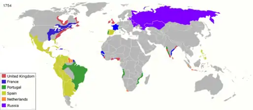 Empires coloniaux occidentaux en 1754.