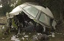 Photo du cockpit de l'avion, déchiré et en morceaux, parmi les débris après l'accident.