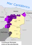 Les zones linguistique dans les provinces de León et de Zamora.