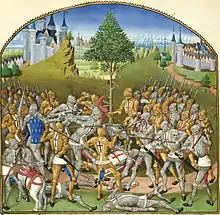 Le Combat des Trente, miniature de 1480 dans la Compillation de Le Baud.