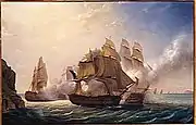 Combat du vaisseau français le Romulus contre trois vaisseaux anglais à l'entrée de la rade de Toulon (13 février 1814)