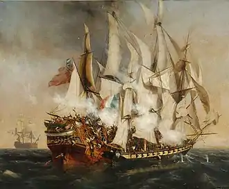 A droite, la corvette corsaire La Confiance, construite en 1797 par les chantiers Guibert.