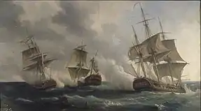 Combat des frégates francaises La Nymphe et L'Amphitrite contre le vaisseau anglais L'Argo (11 février 1783), huile sur toile de Pierre-Julien Gilbert, 1837, Musée de l'Histoire de France, Versailles.