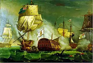 Le combat du Santa María pendant la première bataille du cap Saint-Vincent de 1780. Œuvre anonyme du XIXe siècle.