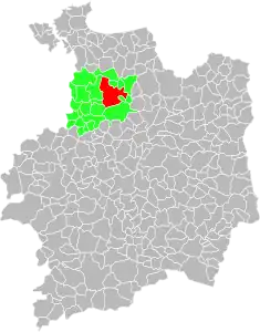 Vue d'une carte indiquant l'emplacement d'une commune dans son département.