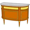 Commode demi-lune (forme de la façade) avec portes latérales.