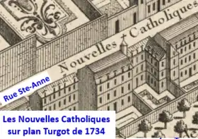 Communauté des Nouvelles Catholiques sur plan de Turgot de 1734