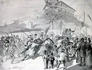 Les gardes nationaux du Comité Central remontant à leur parc, les canons de Montmartre le 18 mars 1871.