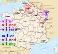 Terminaison en -viller, -willer, villers et villiers.