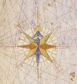 Rose des vents sur l'Atlas catalan par Abraham Cresques, 1375