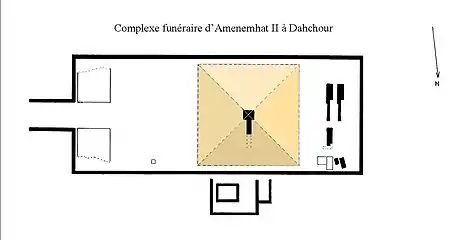 Plan du complexe funéraire d'Amenemhat II (dessin : Franck Monnier).