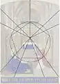 Les lignes de la chapelle se rejoignent au centre, formant un pentagone et un cercle englobant l'ange et la Vierge.