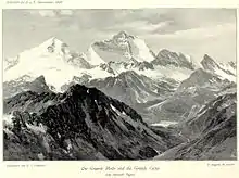 Carte postale en noir et blanc représentant une vallée de la Vanoise en 1896.