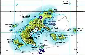 Carte de l'archipel de Côn Đảo avec Côn Son au centre.