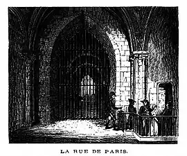 Conciergerie : au bout d'un long corridor, un escalier obscur, appelé la rue de Paris, conduisait au tribunal.