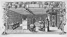 gravure : Auguste de Brunswick dans sa bibliothèque
