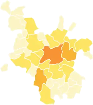 Répartition des sièges de conseillers métropolitains par commune de Rennes métropole.