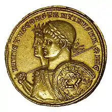 Monnaie en or à l'effigie de Constantin Ier et du Sol Invictus, (dieu-soleil). 313, Cabinet des médailles.