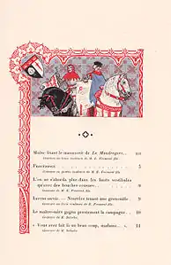 Table des matières de La Mandragore de Jean Lorrain, illustré par Marcel Pille (1899).