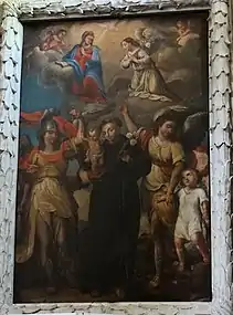 Tableau de saint Antoine et les trois archanges.