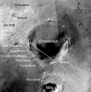 Le 12 mai 2010 (sol 2239), un an avant qu'Opportunity atteigne Endeavour, les scientifiques du JPL nomment ses principaux remparts.