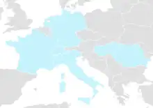 Carte d'Europe mettant en relief les pays ayant des églises protestantes en nombre signigicatif, principalement en Europe occidentale.