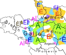 Carte de l'ouest de la France montrant les différences de prononciation du mot « haie » selon les régions.