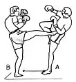 [B] a planifié une attitude d’ « opportuniste » notamment ici en tentant de contrer son adversaire, en Boxe birmane