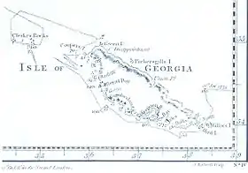 Îles Pickersgill sur la carte des découvertes de James Cook dans le sud de l'océan Atlantique.