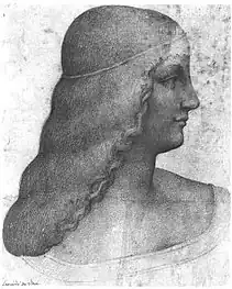Portrait crayonné de profil d'une jeune femme.