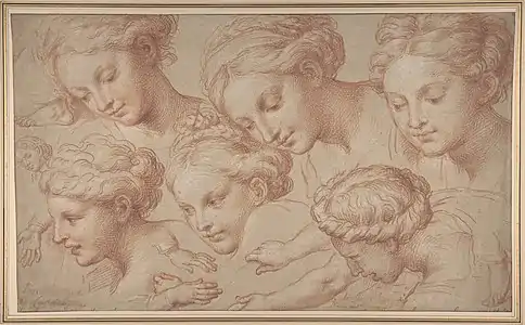 Copies d'après le « Moïse sauvé des eaux » de Raphaël, dessin, New York, Metropolitan Museum of Art.