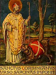 Saint Corbinien ordonne à l’ours de porter ses bagages.