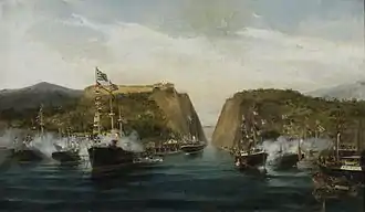 L'inauguration du canal en 1893, vue par le peintre Constantinos Volanakis.