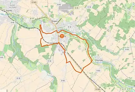 Carte représentant les limites territoriales d'une commune.