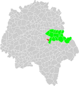 Vue d'une carte indiquant l'emplacement d'une commune dans son département.